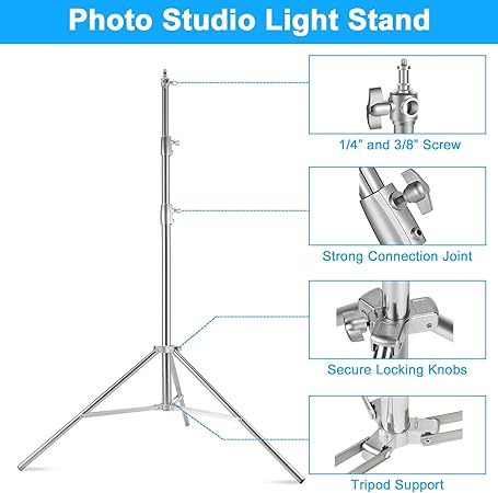 Stainless Steel Light Stand 280cm Heavy Duty Photo Studio Light Stand Stainless Steel Light Stand 280cm Heavy Duty Photo Studio Light Stand